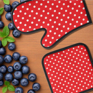 Set De Manoplas Punto de Polka Rojo