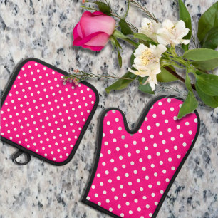 Set De Manoplas Punto de Polka Rosa