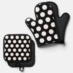 Set De Manoplas Puntos de polka negros y blancos