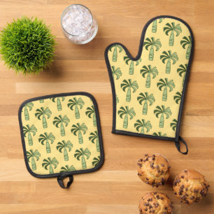 Set De Manoplas Pupule Hawaiian Vintage Palm Tropical Amarillo