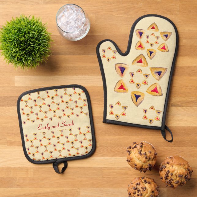Set De Manoplas Purim Hamantaschen Personalizable (De arriba hacia abajo)