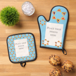 Set De Manoplas Purim Hamantaschen Photo Blue Background
