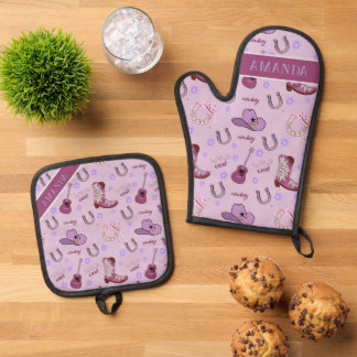 Set De Manoplas Purple Cowboy Wild West All over print Pattern