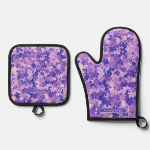 Set De Manoplas Purple Floral Elegante Patrón de Flor Violeta