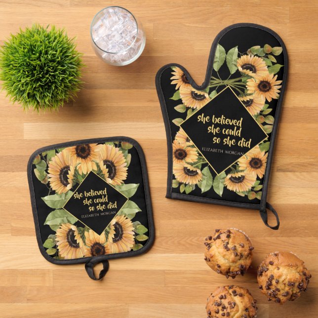 Set De Manoplas Purpurina de girasoles Graduate Cap (De arriba hacia abajo)