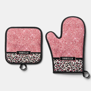 Set De Manoplas Purpurina rosa Leopard Print Shimmer personalizado