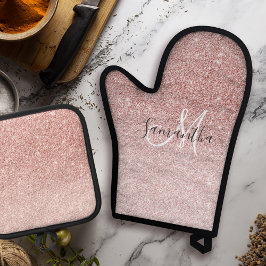 Set De Manoplas Purpurina rosa moderno marca nombre personalizado
