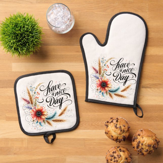 Set De Manoplas Que tenga un buen día floral (De arriba hacia abajo)