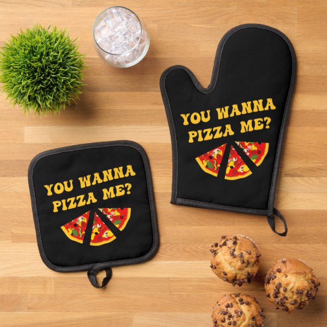 Set De Manoplas Quieres Pizza Me, Gracioso (De arriba hacia abajo)