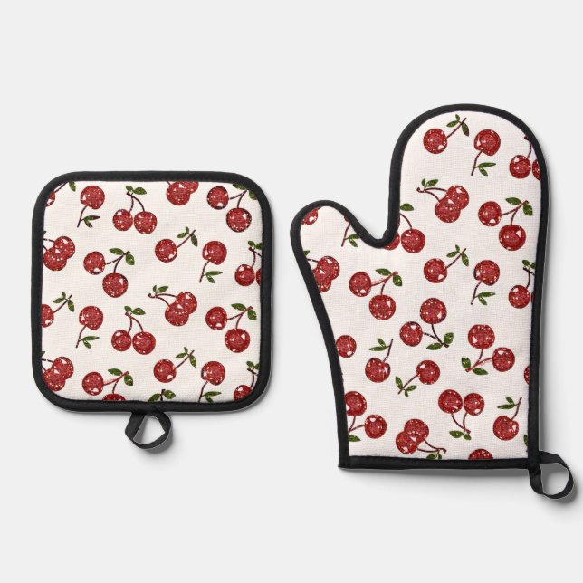 Set De Manoplas RAB Rockabilly Cerezas Muy Cerezas En Blanco (Anverso)
