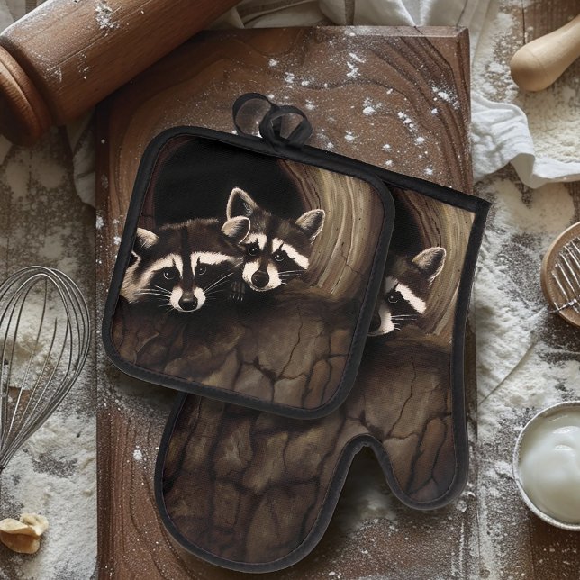 Set De Manoplas Raccoon Brown Cute Tree (Subido por el creador)