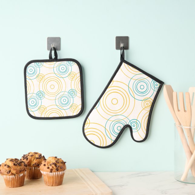 Set De Manoplas Rain Ripples patrón en turquesa y amarillo (Insitu (colgante))