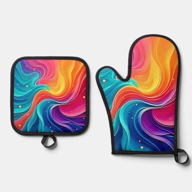 Set De Manoplas Rainbow Energy Swirl: Vibrant Flow Art (Anverso)