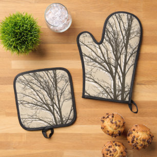Set De Manoplas Ramas de árbol blanco crema beige marrón