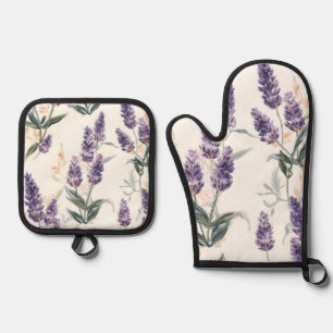 Set De Manoplas Ramilletes de lavanda Botánico acuarela floral púr