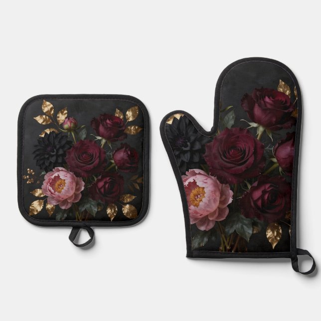 Set De Manoplas Ramo Floral Oscuro y Malhumorado (Anverso)