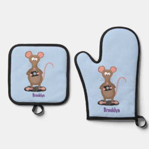 Set De Manoplas Rata divertida con ilustracion de personalizado de