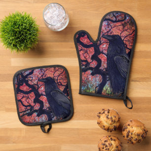 Set De Manoplas Raven negro y arce japonés brillante