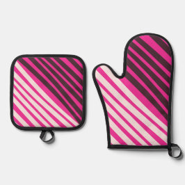 Set De Manoplas Rayas blancas y negras rosadas