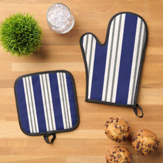 Set De Manoplas Rayas Costeras Azules y Blancas