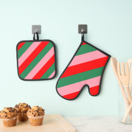 Set De Manoplas Rayas de caramelo de Navidad contemporáneas