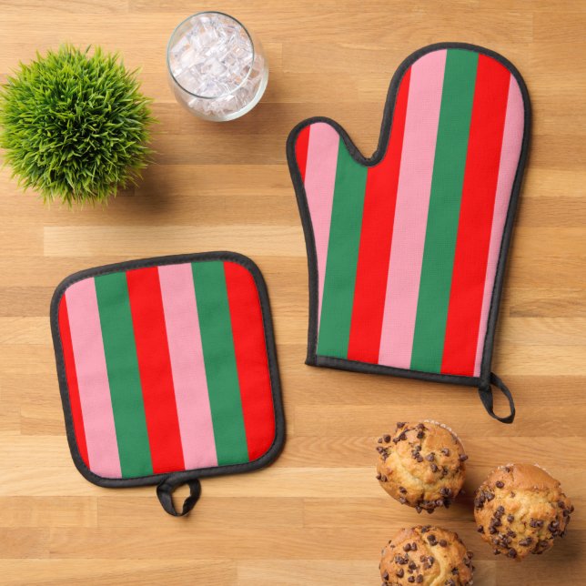 Set De Manoplas Rayas de Navidad Contemporáneas  (De arriba hacia abajo)