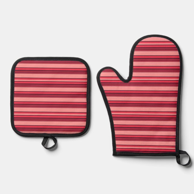 Set De Manoplas Rayas lindas rosa caliente (Anverso)