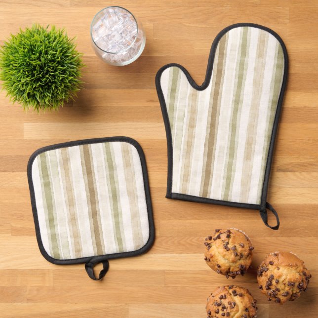 Set De Manoplas Rayas Marrones Verdes Crema  (De arriba hacia abajo)