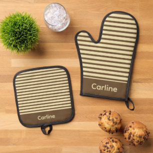 Set De Manoplas Rayas Marrones y Crema