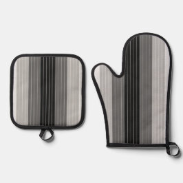 Set De Manoplas Rayas Negras y Blancas en Tonos Grises