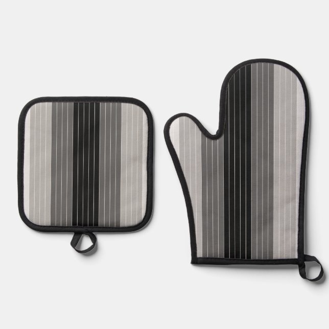 Set De Manoplas Rayas Negras y Blancas en Tonos Grises (Anverso)