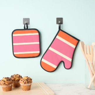 Set De Manoplas Rayas simples en rosa, Naranja y crema