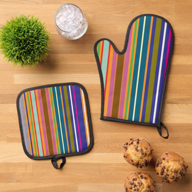 Set De Manoplas Rayas Verticales Retro Coloridas (De arriba hacia abajo)