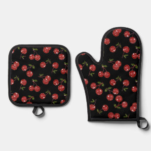 Set De Manoplas RB Rockabilly Muy cereza cerezas en negro