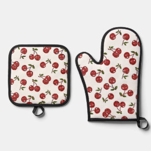 Set De Manoplas RB Rockabilly Muy Cerezas Cerezas En Blanco