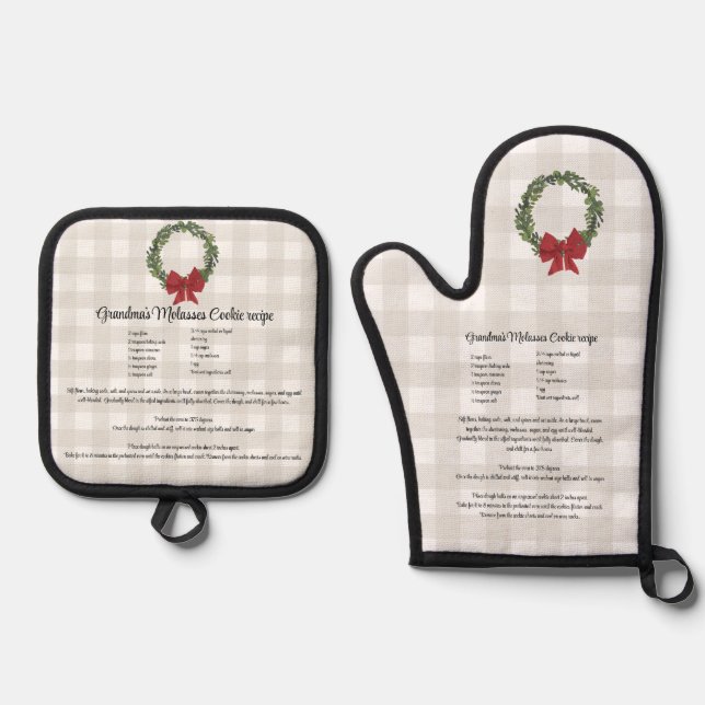 Set De Manoplas Receta de granja Keepsake Plaid Wreath Kitchen (Anverso)