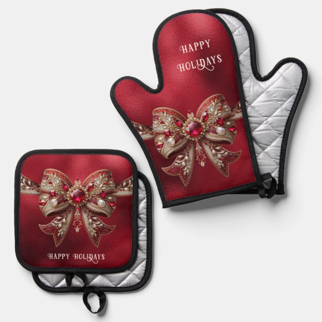 Set De Manoplas Red Bow Holiday (Anverso/Reverso)