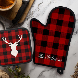 Set De Manoplas Red Buffalo Plaid & Deer   Entrega de nombre perso