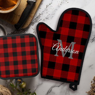Set De Manoplas Red Buffalo Plaid   Personal Inicial   Regalo