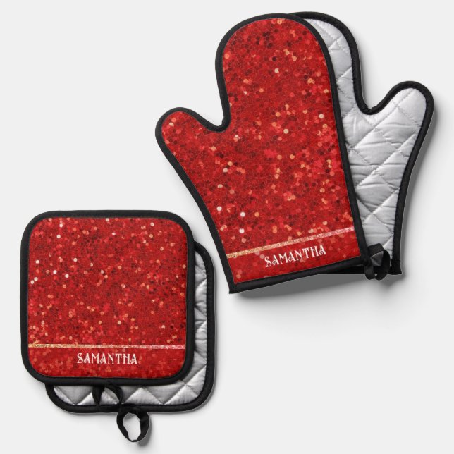 Set De Manoplas Red Digital Glitter & Sparkles (Anverso/Reverso)