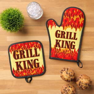 Set De Manoplas Red Flames Cookout BBQ Saying