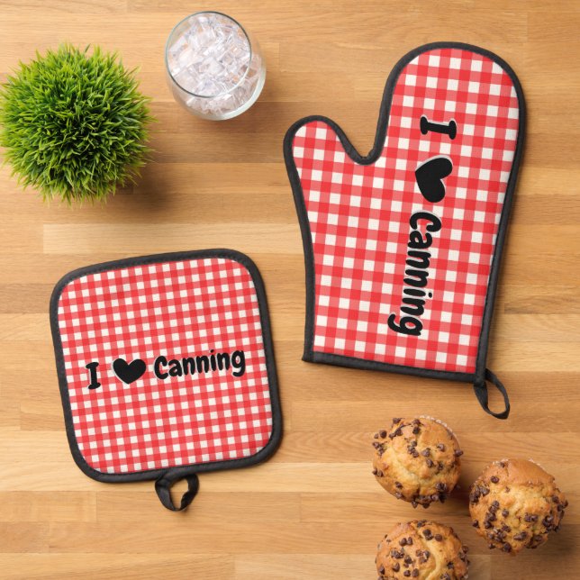 Set De Manoplas Red Gingham Check I Heart Canning Jar (De arriba hacia abajo)