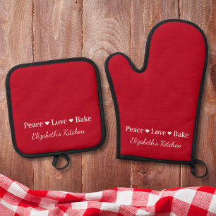 Set De Manoplas Red personalizada de Peace Love Bake