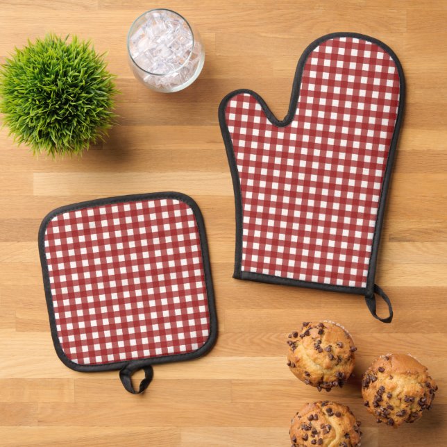 Set De Manoplas Red White Gingham Check Plaid (De arriba hacia abajo)