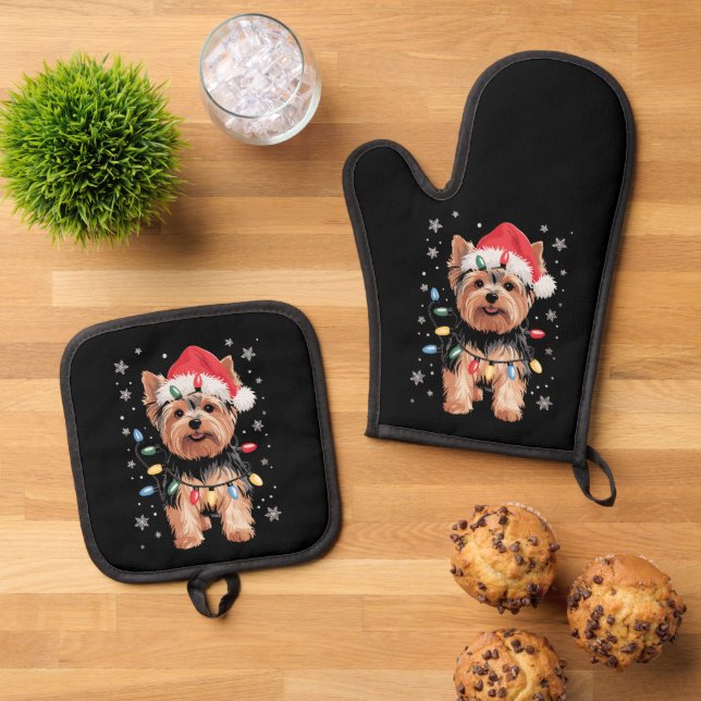 Set De Manoplas Regalo de Navidad de Yorkie Perro de Navidad Largo (De arriba hacia abajo)