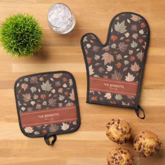 Set De Manoplas Regalo personalizado de hojas de otoño con apellid