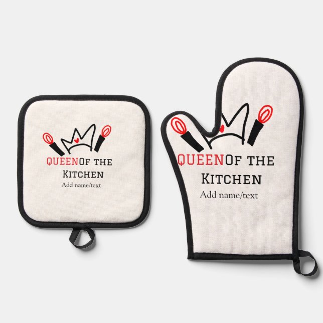 Set De Manoplas Reina de la cocina chef cocinar añadir nombre a la (Anverso)