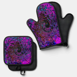 Set De Manoplas Remolino Líquido Retro Negro y Magenta Alucinante
