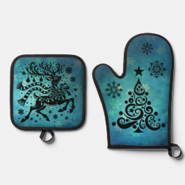 Set De Manoplas Renos de época y árbol de Navidad