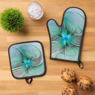 Set De Manoplas Resumen Con Arte Fractal Azul Y Moderno